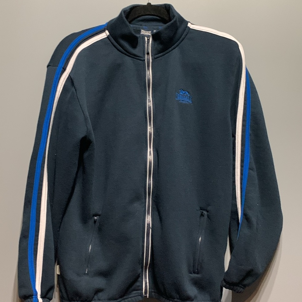 Lonsdale (London 13 Yrs Navy Blue & stripes zippered w/2 pockets Worn but good